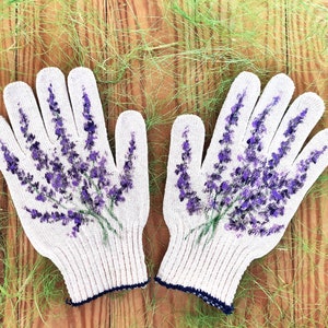 Gardening gloves new lavender Garden gloves for women Handpainted Plant lover gift Cotton gloves Plant mom gift Outdoor planter Mom presents image 10