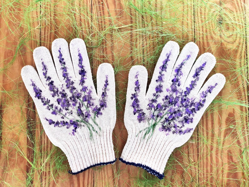 Gardening gloves new lavender Garden gloves for women Handpainted Plant lover gift Cotton gloves Plant mom gift Outdoor planter Mom presents image 10