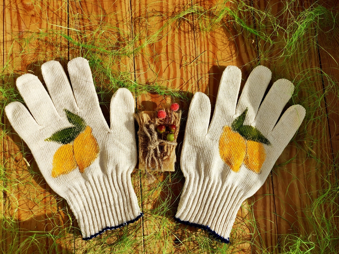 Garden Gloves Lemon Cotton Gloves Handpainted Plant Lover Gift