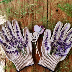 Gardening gloves new lavender Garden gloves for women Handpainted Plant lover gift Cotton gloves Plant mom gift Outdoor planter Mom presents image 1