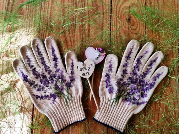 Gardening gloves new lavender Garden gloves for women Handpainted Plant lover gift Cotton gloves Plant mom gift Outdoor planter Mom presents