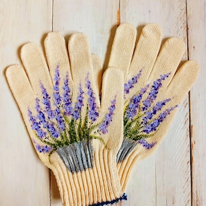 Gardening gloves Garden cotton gloves for women Lavender Handpainted Plant lover gift Christmas presents Outdoor planter Stepmom gift