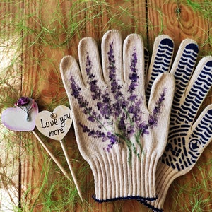 Gardening gloves new lavender Garden gloves for women Handpainted Plant lover gift Cotton gloves Plant mom gift Outdoor planter Mom presents image 6
