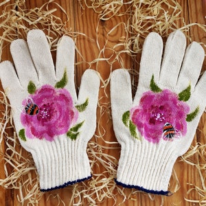 Gardening gloves Handpainted Presents for mom Plant lover gift Cotton gloves Mother in law gift Garden lovers gift Mothers day presents image 1