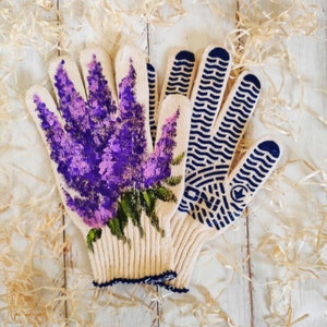 Gardening gloves Birthday presents for mom Garden gloves Handpainted Plant lover gift Mother in law gift Cotton gloves Outdoor planter