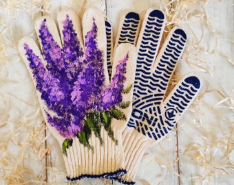 Gardening gloves Birthday presents for mom Garden gloves Handpainted Plant lover gift Mother in law gift Cotton gloves Outdoor planter