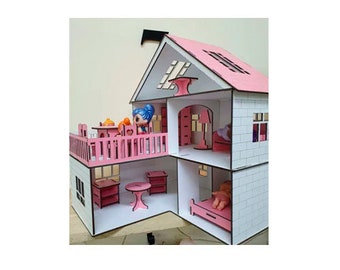 Grande maison de poupée Cadeaux uniques pour enfants Maison de poupée en bois avec 13 meubles Maison de poupée moderne Cadeaux pour petite-fille Cadeaux d'anniversaire