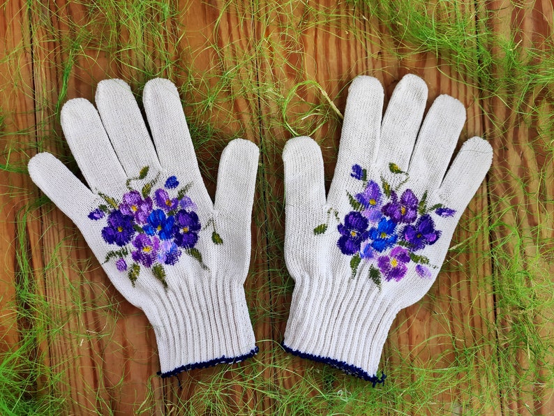 Gants de jardin Art de pensée Gants en coton Peints à la main, cadeau de belle-mère, cadeau pour amoureux des plantes, cadeaux pour maman, cadeau pour les amoureux du jardin, cadeaux d'anniversaire image 4