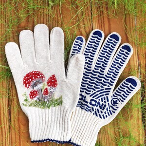 Garden gloves Mushroom decor Cotton gloves Handpainted Christmas presents Plant lover gift Mushroom art Garden lovers gift Birthday presents image 7