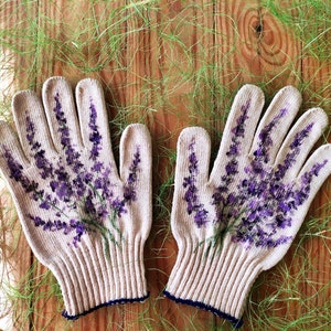 Gardening gloves new lavender Garden gloves for women Handpainted Plant lover gift Cotton gloves Plant mom gift Outdoor planter Mom presents image 4