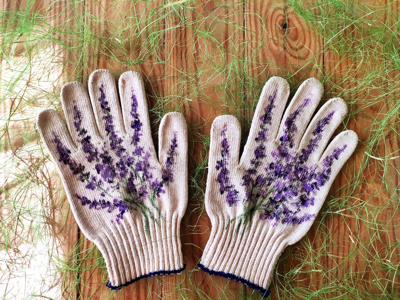Gardening gloves new lavender Garden gloves for women Handpainted Plant lover gift Cotton gloves Plant mom gift Outdoor planter Mom presents image 4
