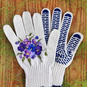 Gants de jardin Art de pensée Gants en coton Peints à la main, cadeau de belle-mère, cadeau pour amoureux des plantes, cadeaux pour maman, cadeau pour les amoureux du jardin, cadeaux d'anniversaire image 1