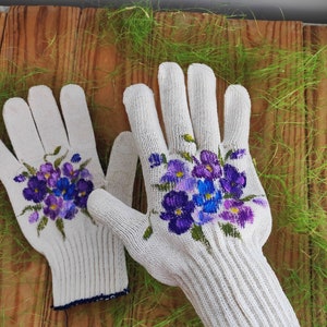 Gants de jardin Art de pensée Gants en coton Peints à la main, cadeau de belle-mère, cadeau pour amoureux des plantes, cadeaux pour maman, cadeau pour les amoureux du jardin, cadeaux d'anniversaire image 8