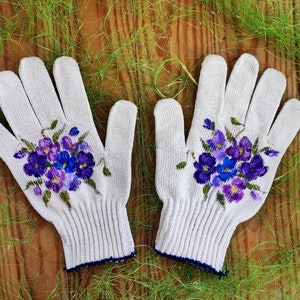 Gants de jardin Art de pensée Gants en coton Peints à la main, cadeau de belle-mère, cadeau pour amoureux des plantes, cadeaux pour maman, cadeau pour les amoureux du jardin, cadeaux d'anniversaire image 9