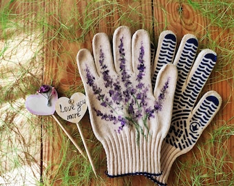 Tuinhandschoenen lavendel Handbeschilderd Tuinhandschoenen Friendsgiving cadeau Plantenliefhebber cadeau Katoenen handschoenen Outdoor plantenbak Cadeau voor stiefmoeder