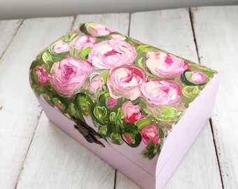 Wood Jewelry box Christmas presents for mom Painted jewellery box New apartment gift Floral keepsake box Mom gift box Birthday presents