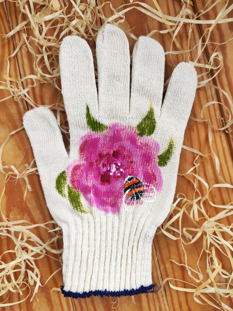 Gardening gloves Handpainted Presents for mom Plant lover gift Cotton gloves Mother in law gift Garden lovers gift Mothers day presents image 7