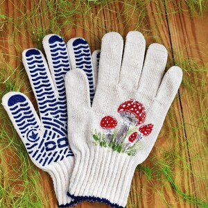 Garden gloves Mushroom decor Cotton gloves Handpainted Christmas presents Plant lover gift Mushroom art Garden lovers gift Birthday presents image 5