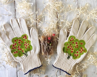 Gants de jardinage Cadeaux de jardinage pour femme Gants de jardin en coton peints à la main Cadeaux pour jardiniers Cadeaux de fête des Mères Jardinières d'extérieur