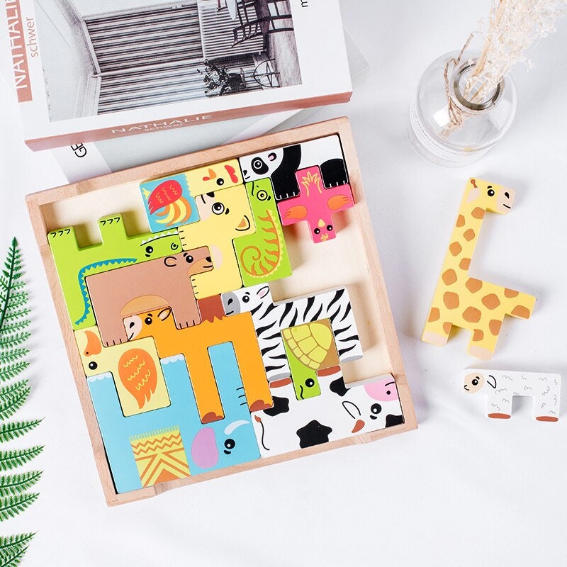 Creative Wooden Animal Building Blocks Puzzle Set for Kids