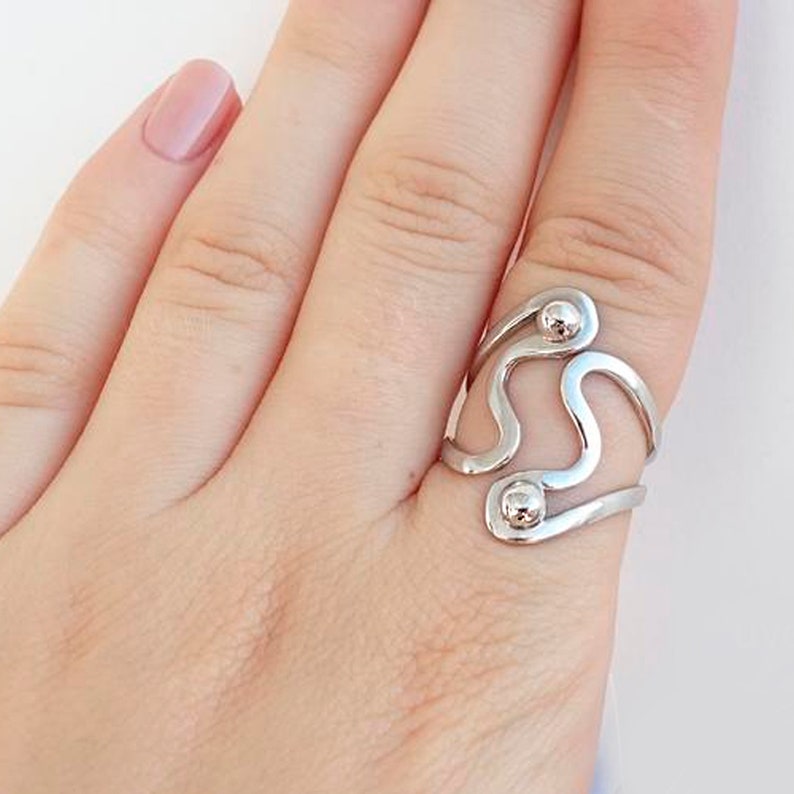 Double Wave ring,Adjustable Silver Wave Ring,Sterling Silver Beach Jewelry Sterling Silver Wave Ring Boho Rings