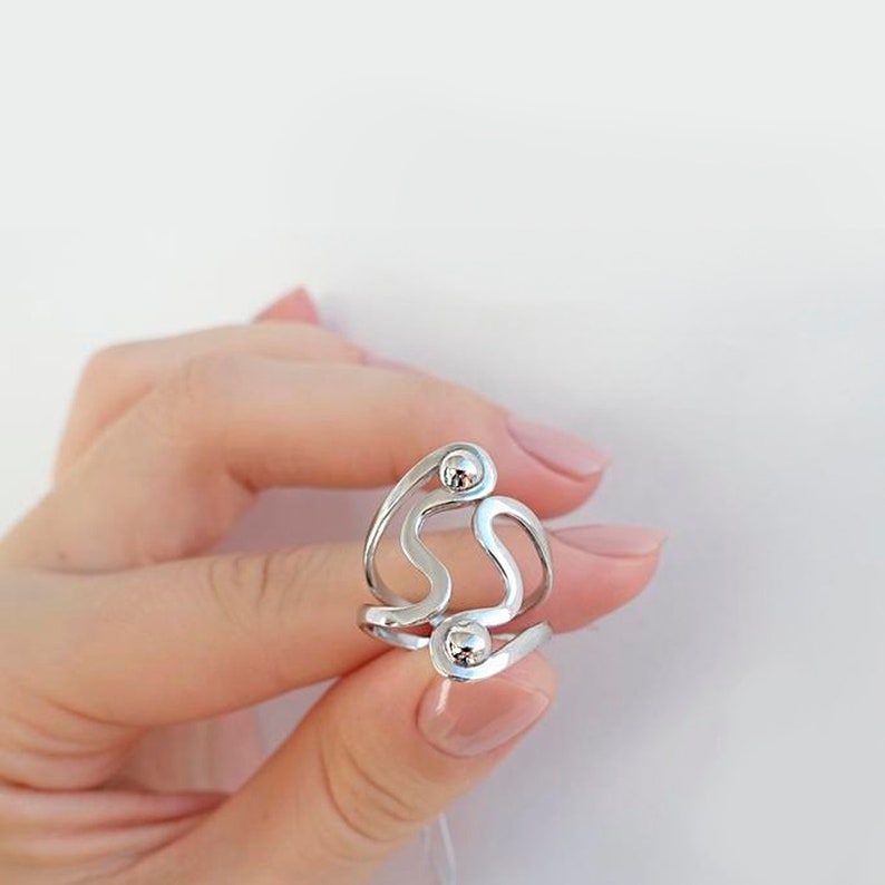 Double Wave ring,Adjustable Silver Wave Ring,Sterling Silver Beach Jewelry Sterling Silver Wave Ring Boho Rings