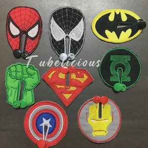 Coussinets pour sonde G Super Hero's/Housses pour sonde G/Mic-Key AMT Mini One pour sonde/Protections pour sonde tubulaire | Bambou biologique réutilisable, motif amusant, gastrostomie