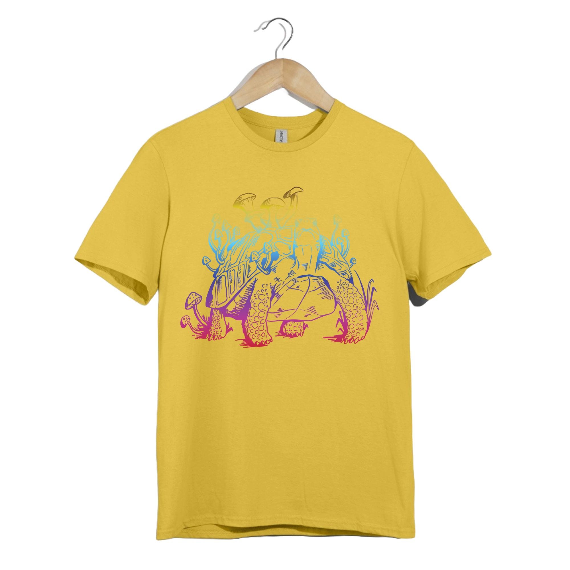 キノコ亀Tシャツ、トリッピーサイケデリックレインボータートルTシャツ 