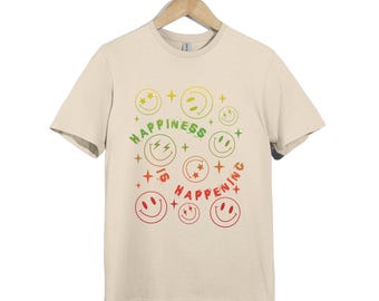 Retro Smiley Face T-Shirt, Happiness Graphic Tee, Positive Vibes