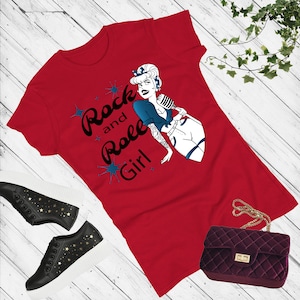 Rockabilly Style Shirt | Retro Music Girl T-Shirt | Vintage Tattooed Woman Tee| Bold Feminine Graphic Tee | Gift for Her|Rock N Roll