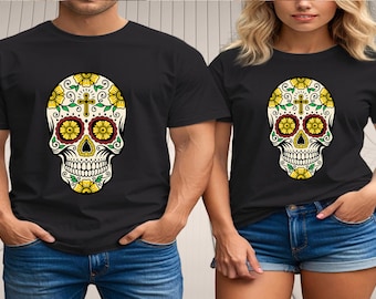Floral Sugar Skull T-Shirt: Vibrant Gothic Graphic Tee