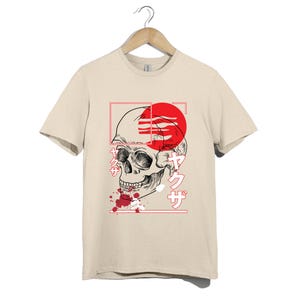 Yakuza Japanese Skull T-Shirt for Unisex | Red Sun Rising Graphic Tee | Bold Tokyo Streetwear Shirt | Samurai Urban Ink Style Gift Top