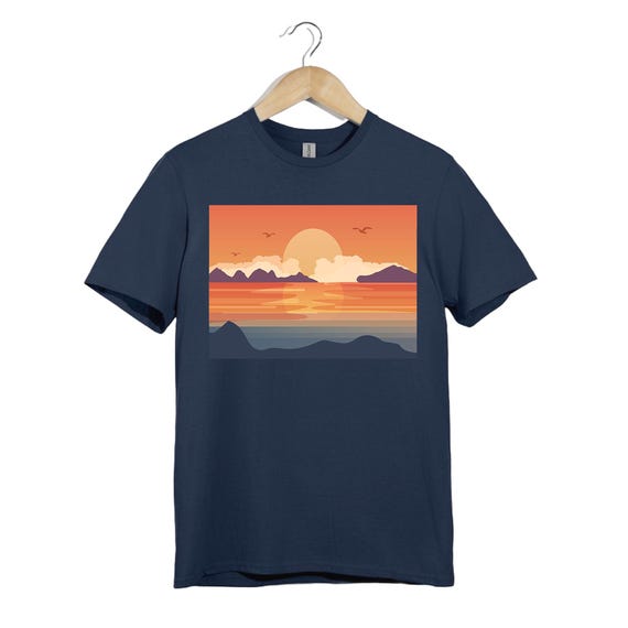 Retro Sunset Horizon T-shirt – Minimalist Beach Tee, Unisex Fit - Etsy