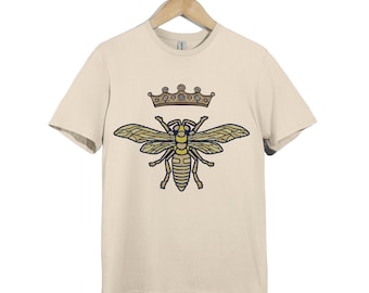 T-shirt abeille couronnée : style de broderie royale, t-shirt graphique unisexe