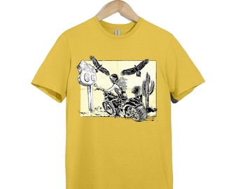 Route 66 Biker Woman T-Shirt: Retro Motorcycle Rider Graphic Tee