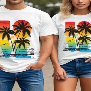 Sunset LOVE Graphic T-Shirt: Retro Palm Tree Beach Design