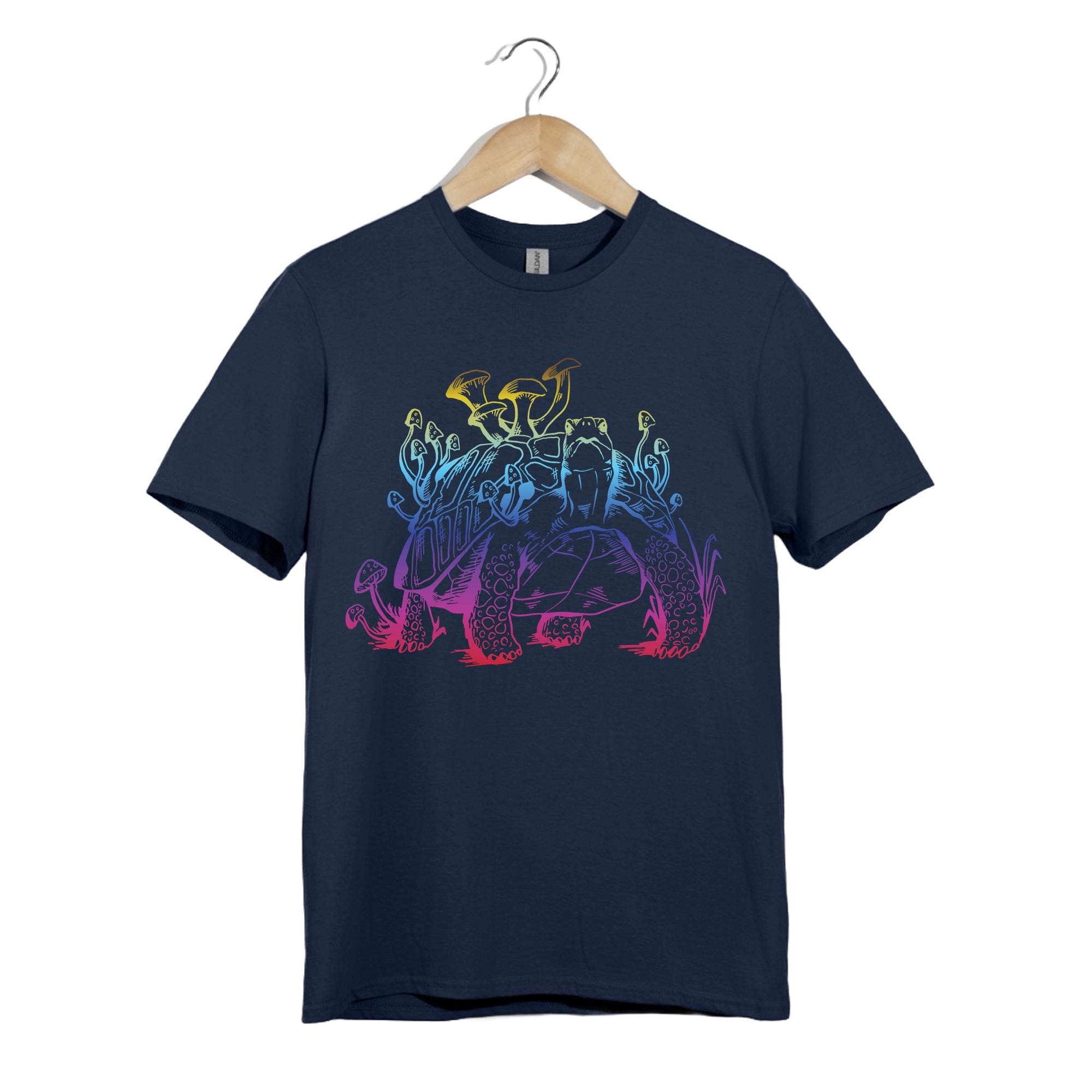キノコ亀Tシャツ、トリッピーサイケデリックレインボータートルTシャツ 