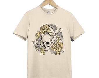 Gothic Skull & Roses T-Shirt: Dark Romantic Tattoo Style
