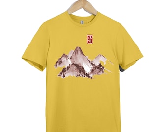 Japanese Sumi-e Mountain T-Shirt: Minimalist Zen Art Tee