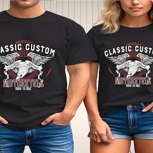 T-shirt motard - Graphique vintage Eagle Chopper - T-shirt moto unisexe Born to Ride - Chemise moto rétro pour homme et femme