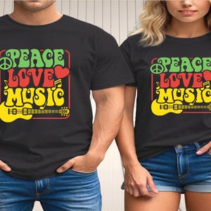 Retro Peace Love Music T-Shirt: 70s Hippie Festival Tee