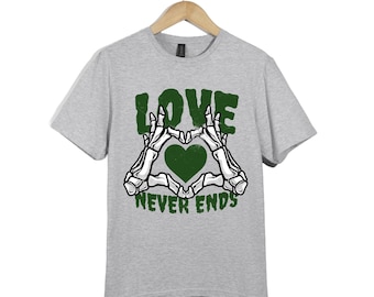 Love Never Ends Skeleton Shirt, Gothic Heart Hands Tee, Unisex Skull Love T-Shirt