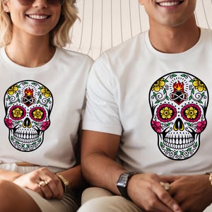 Floral Sugar Skull T-Shirt: Flaming Sacred Heart Gothic Tee