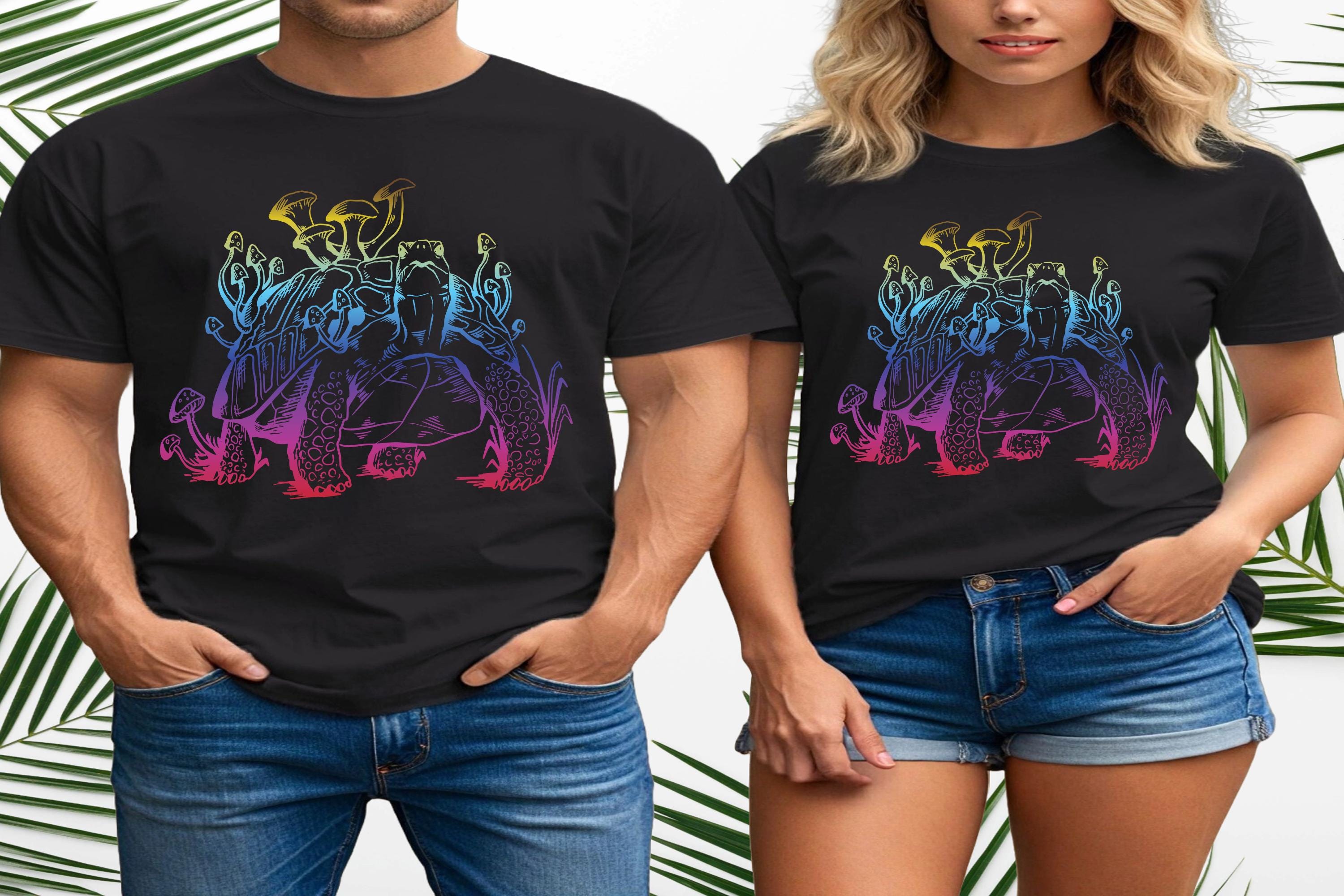キノコ亀Tシャツ、トリッピーサイケデリックレインボータートルTシャツ 