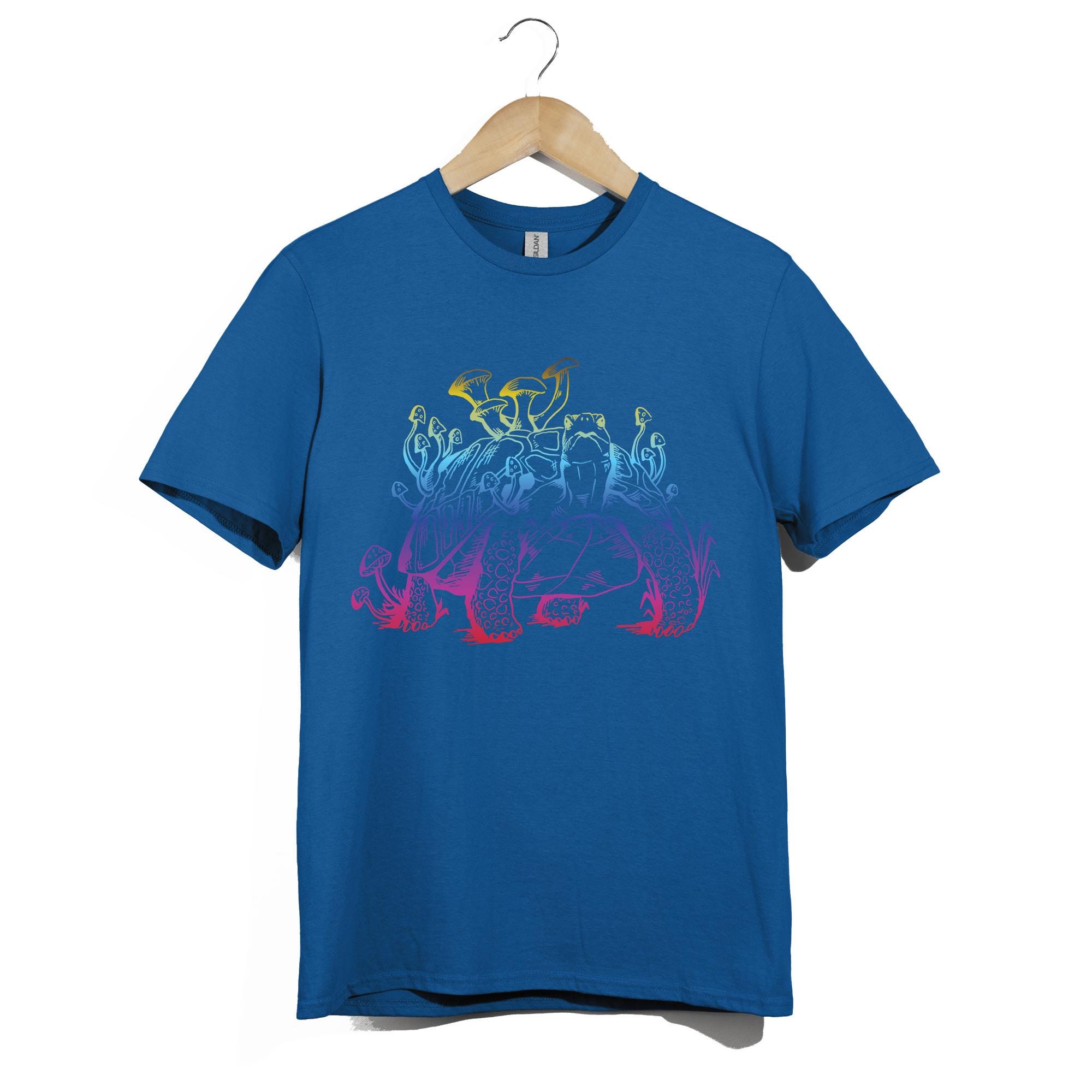 キノコ亀Tシャツ、トリッピーサイケデリックレインボータートルTシャツ 