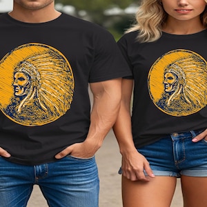 Indian Native Chief T-Shirt, Tribal Sketch Art Tee, Vintage Coin Style Shirt, Boho Festival Graphic, Spiritual Warrior Tee,Unisex Tribal Top