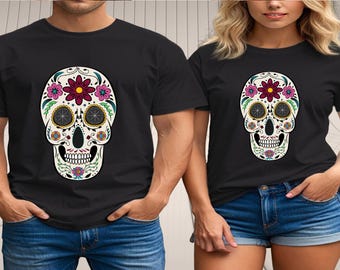 Camiseta unisex de calavera de azúcar – Camiseta floral del Día de los Muertos
