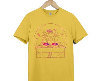 DJ Vitruvian Shirt – Neon Music Art Tee, DJ Gift, Party Lover Unisex T-Shirt