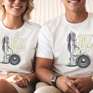 Jazz Night T-Shirt Vintage Microphone Speaker Unisex Tee Retro Jazz Music Lover Shirt Classic Radio Musician Gift Festival Party Apparel