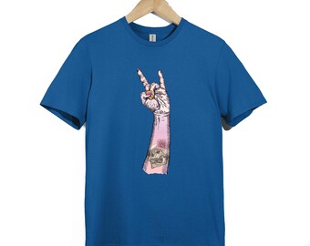 Camiseta com estampa de caveira Rock Hand: Camiseta com arte de tatuagem punk gótica